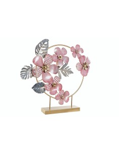 decoracion metal 65x9x58,5 flores rosa