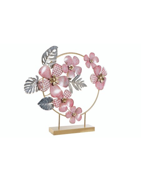 decoracion metal 65x9x58,5 flores rosa