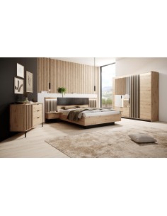 lit tally 160cm + led + tables de chevet anthracite