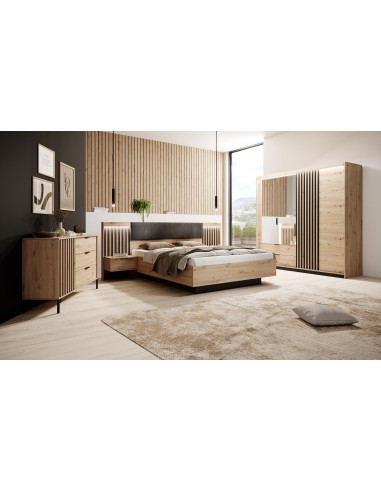 lit tally 160cm + led + tables de chevet anthracite