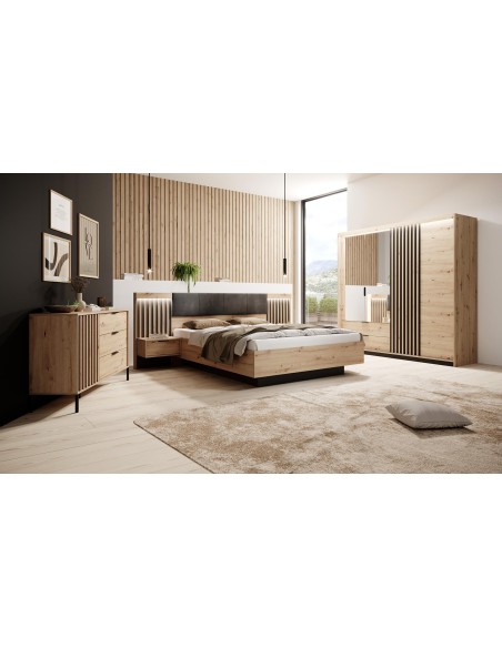 lit tally 160cm + led + tables de chevet anthracite