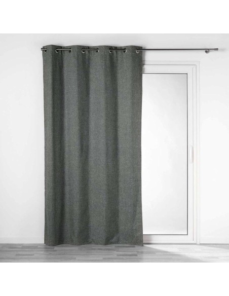 rideau a oeillets 140 x 260 cm 100% occultant/chambray uni crepuscule anthracite
