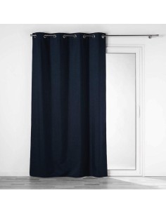 rideau a oeillets 140 x 260 cm 100% occultant/chambray uni crepuscule bleu