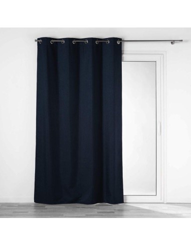 rideau a oeillets 140 x 260 cm 100% occultant/chambray uni crepuscule bleu