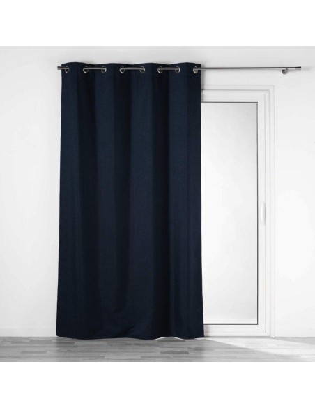 rideau a oeillets 140 x 260 cm 100% occultant/chambray uni crepuscule bleu