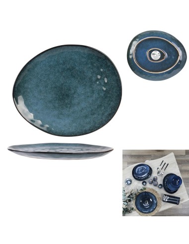 assiette galet 27.5x23cm au gres du temps bleu m12