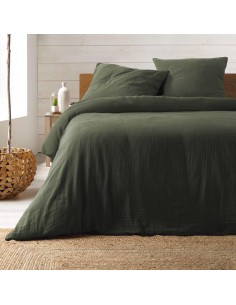 1643832-parure 3 p. 260 x 240 cm double gaze coton uni 57 fils angelia kaki