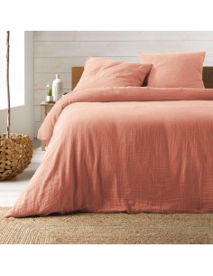 1643829-parure 3 p. 260 x 240 cm double gaze coton uni 57 fils angelia rose