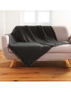 1609599-plaid a franges 125 x 150 cm acrylique coraline anthracite