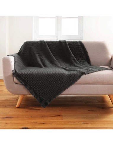 1609599-plaid a franges 125 x 150 cm acrylique coraline anthracite