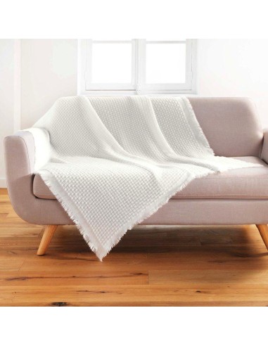 1609597-plaid a franges 125 x 150 cm acrylique coraline blanc