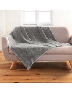 1609598-plaid a franges 125 x 150 cm acrylique coraline gris