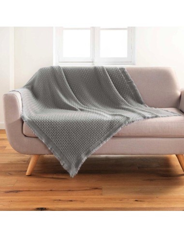 1609598-plaid a franges 125 x 150 cm acrylique coraline gris