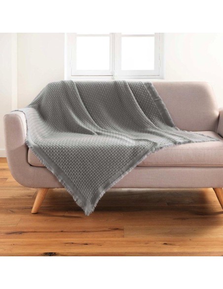 1609598-plaid a franges 125 x 150 cm acrylique coraline gris