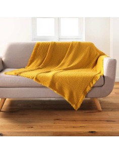 1609600-plaid a franges 125 x 150 cm acrylique coraline jaune