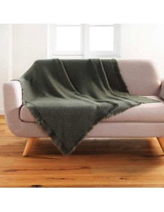 1609604-plaid a franges 125 x 150 cm acrylique coraline kaki