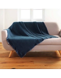 1609603-plaid a franges 125 x 150 cm acrylique coraline marine