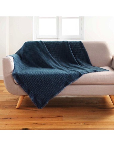 1609603-plaid a franges 125 x 150 cm acrylique coraline marine