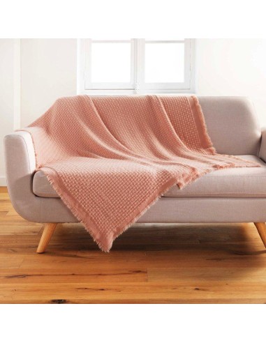 1609601-plaid a franges 125 x 150 cm acrylique coraline rose