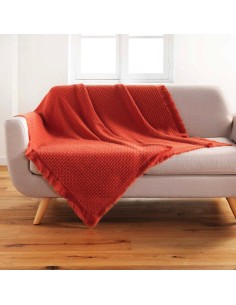 1609602-plaid a franges 125 x 150 cm acrylique coraline terracotta