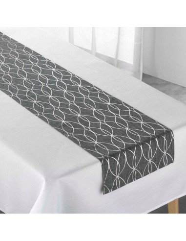 nappe+chemin de table 140x250 cm/35x140 cm polyester elipsa blanc/gris/argent