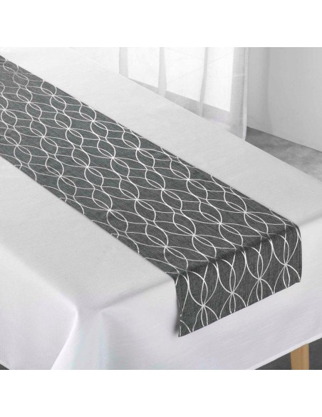 nappe+chemin de table 140x250 cm/35x140 cm polyester elipsa blanc/gris/argent