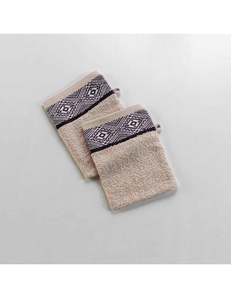 2 gants de toilette 15 x 21 cm eponge unie jacquard esteban beige