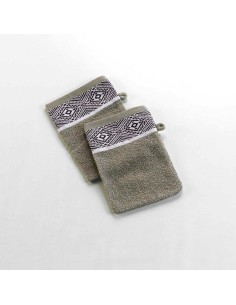 2 gants de toilette 15 x 21 cm eponge unie jacquard esteban kaki
