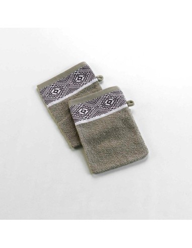 2 gants de toilette 15 x 21 cm eponge unie jacquard esteban kaki