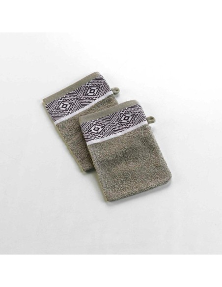 2 gants de toilette 15 x 21 cm eponge unie jacquard esteban kaki