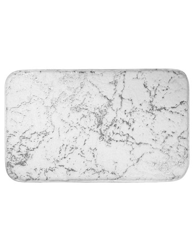 tapis de bain 45 x 75 cm microfibre imprimee marbulous blanc/argent