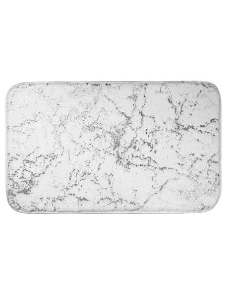 tapis de bain 45 x 75 cm microfibre imprimee marbulous blanc/argent