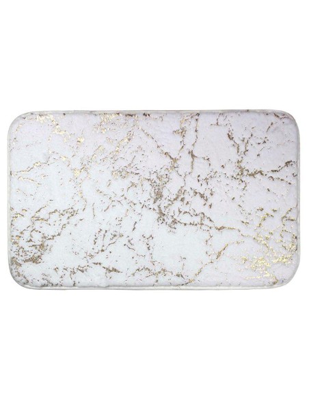 tapis de bain 45 x 75 cm microfibre imprimee marbulous blanc/or