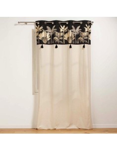 rideau a oeillets 140 x 240 cm coton uni+top imp. met.+pompon karaba