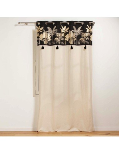 rideau a oeillets 140 x 240 cm coton uni+top imp. met.+pompon karaba