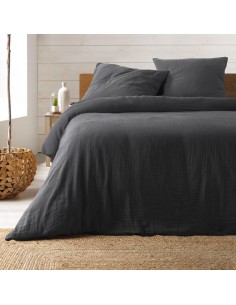 parure 3 p. 240 x 220 cm double gaze coton uni 57 fils angelia anthracite