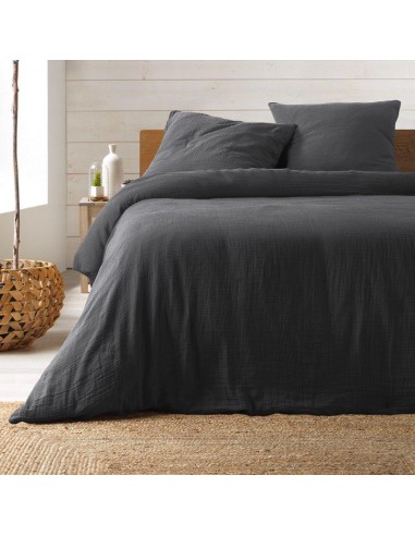parure 3 p. 240 x 220 cm double gaze coton uni 57 fils angelia anthracite