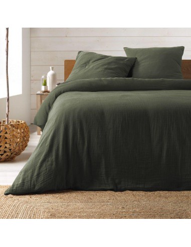 1643824-parure 3 p. 240 x 220 cm double gaze coton uni 57 fils angelia kaki
