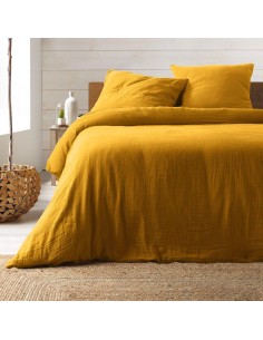 parure 3 p. 260 x 240 cm double gaze coton uni 57 fils angelia jaune
