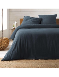 parure 3 p. 260 x 240 cm double gaze coton uni 57 fils angelia marine