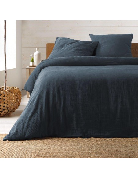 parure 3 p. 260 x 240 cm double gaze coton uni 57 fils angelia marine