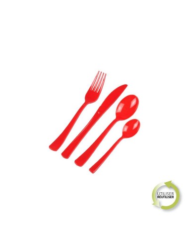 menagere 6 fourchettes + 6 couteaux + 6 cuilleres + 6 petites cuilleres ps rouge