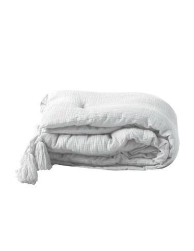 chemin de lit +pompons 80 x 180 cm gaze de coton uni angelia blanc