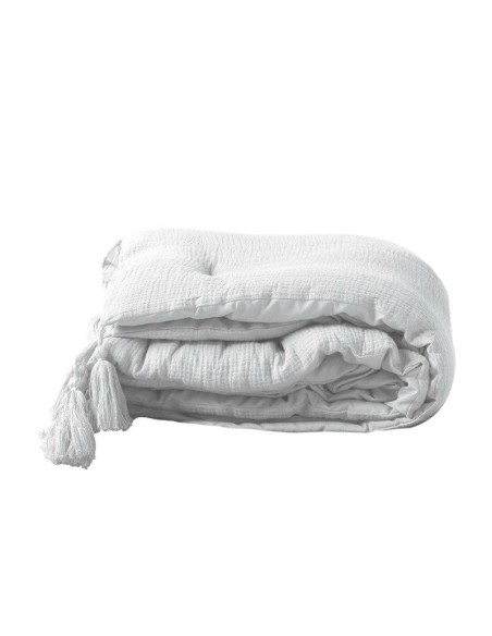 chemin de lit +pompons 80 x 180 cm gaze de coton uni angelia blanc