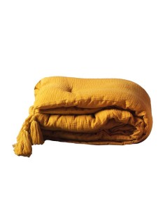 chemin de lit +pompons 80 x 180 cm gaze de coton uni angelia jaune