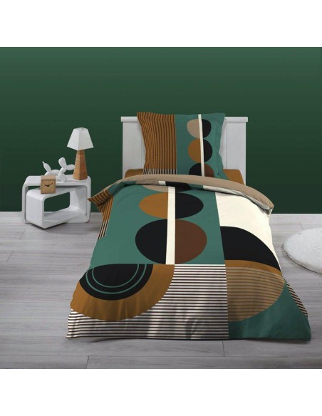 1442556 - parure 2 p. 140 x 200 cm flanelle imprimee dessin place sixties