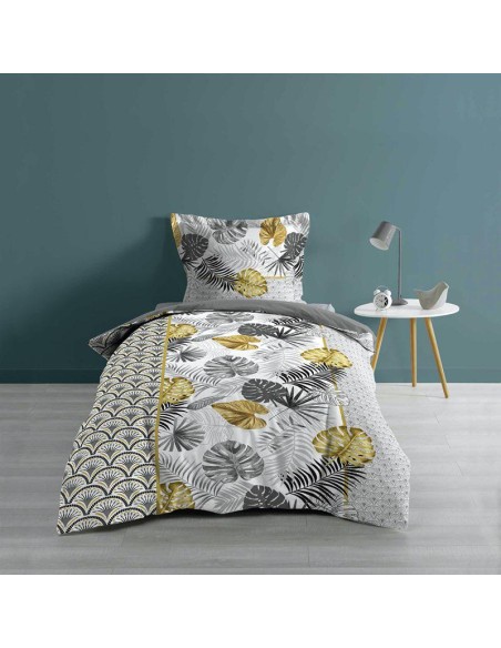 1643812-parure 2 p. 140 x 200 cm imprime 57 fils allover darlene blanc