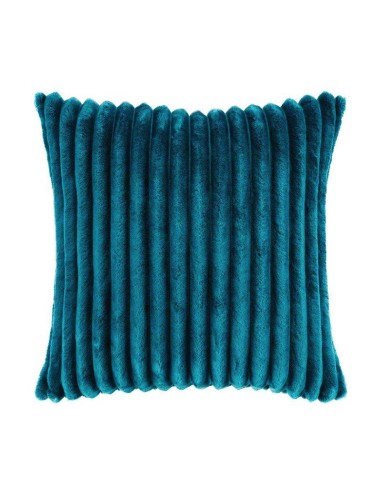 1609808-housse de coussin +encart 40 x 40 cm flanelle jacquard uni kalie bleu