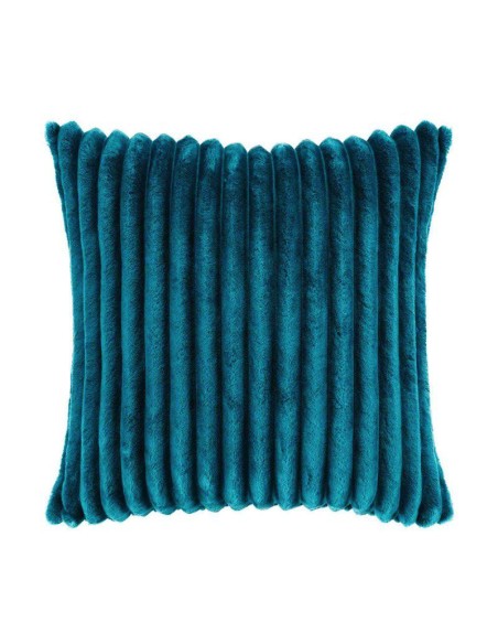 1609808-housse de coussin +encart 40 x 40 cm flanelle jacquard uni kalie bleu