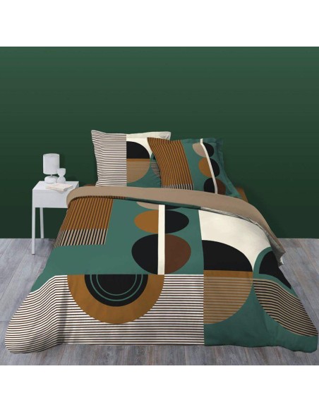 1442568-parure 3 p. 260 x 240 cm flanelle imprimee dessin place sixties